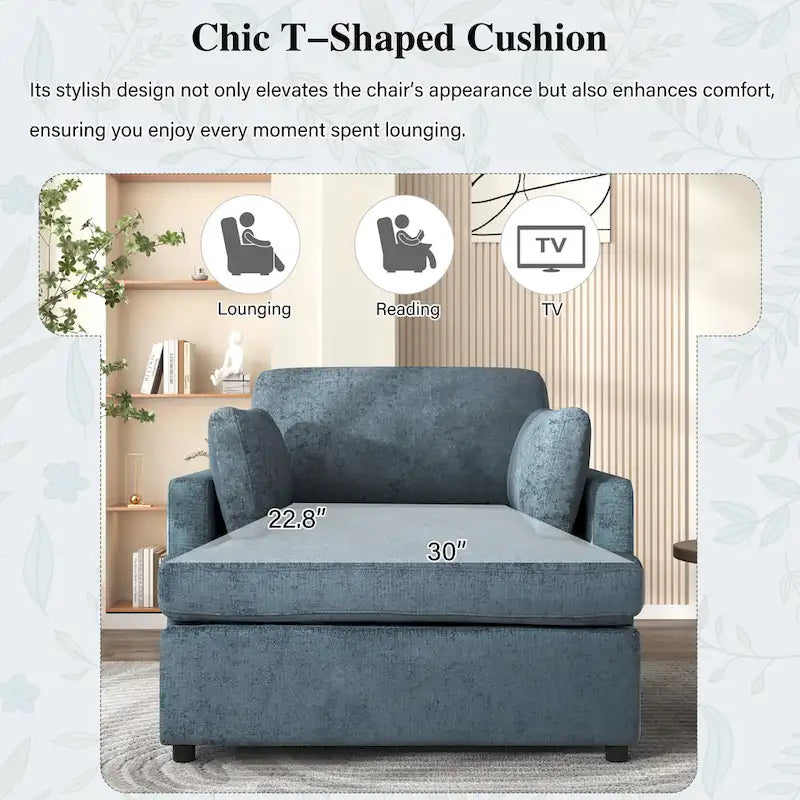 Fauteuil d'appoint 37 po avec pieds en plastique et coussins décoratifs