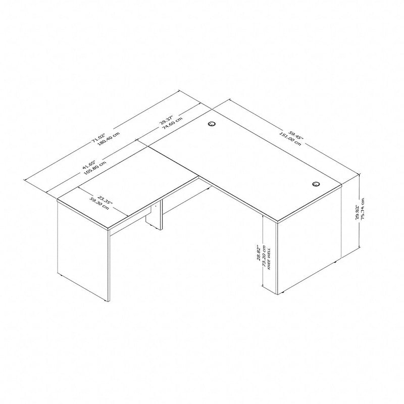 Bureau d'angle 60 po série (inclut un bureau latéral de 42 po)