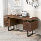 Bureau moderne en noyer avec 3 tiroirs, rangement pour dossiers suspendus et surface étanche de 68,5 cm pour bureau à domicile ou petits espaces de travail