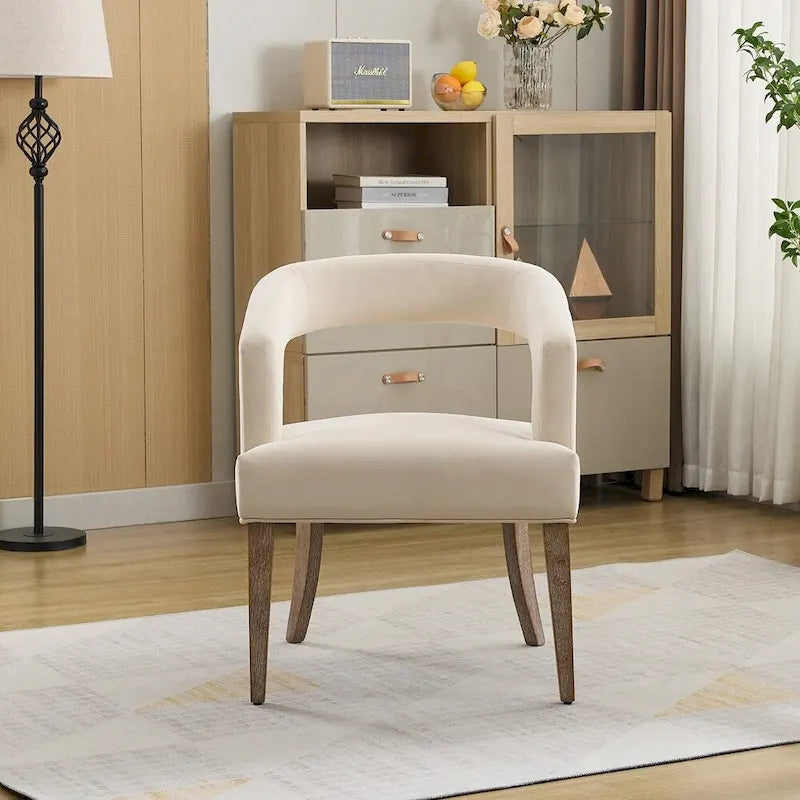 Fauteuil d'appoint rembourré, moderne, large de 25,79 po, dossier ouvert, en forme de tonneau