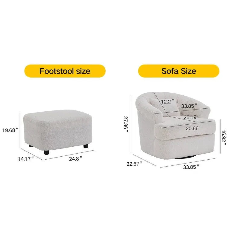 Fauteuil pivotant en velours avec pouf, rotation 360° et capacité de 136 kg