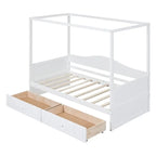 Lit de repos à baldaquin en bois, format jumeau, avec 2 tiroirs