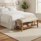 Banc 40 po en polyester beige et marron avec tablettes