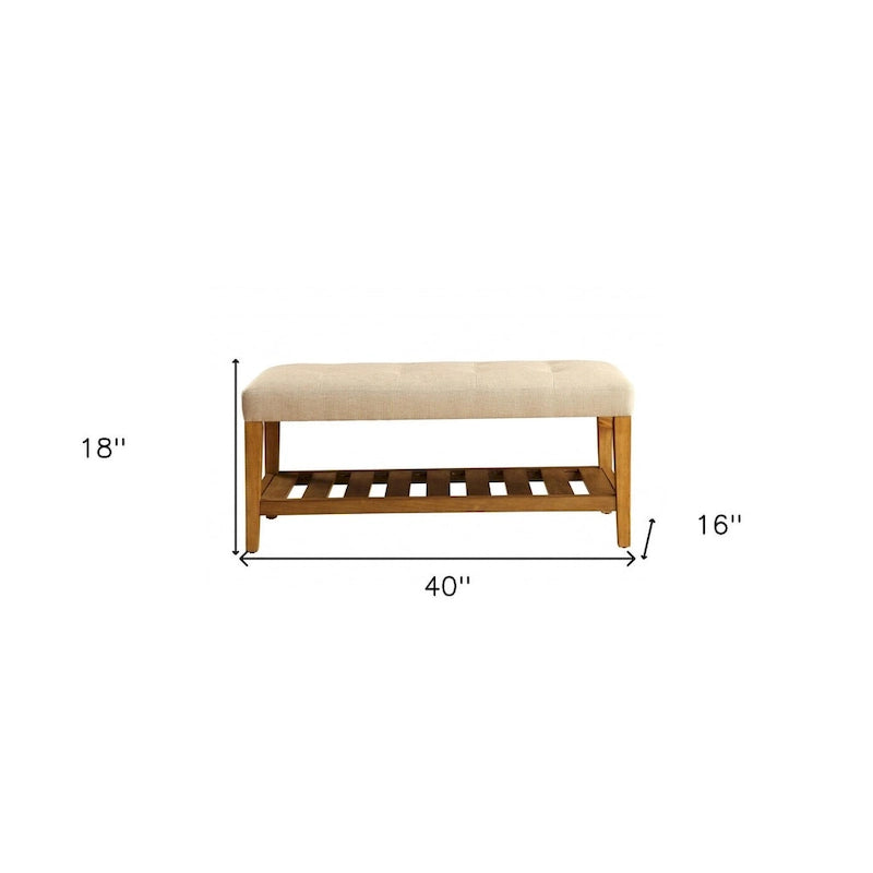Banc 40 po en polyester beige et marron avec tablettes