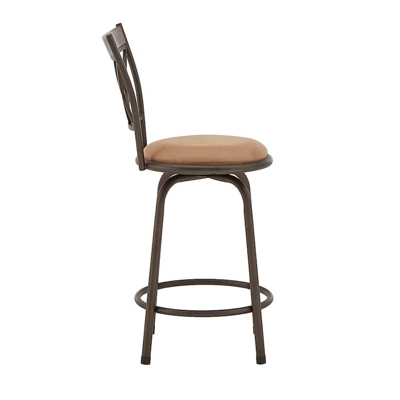 Tabourets Pack 3 pièces avec dossier en X en métal et garniture en bois finition bronze réglables