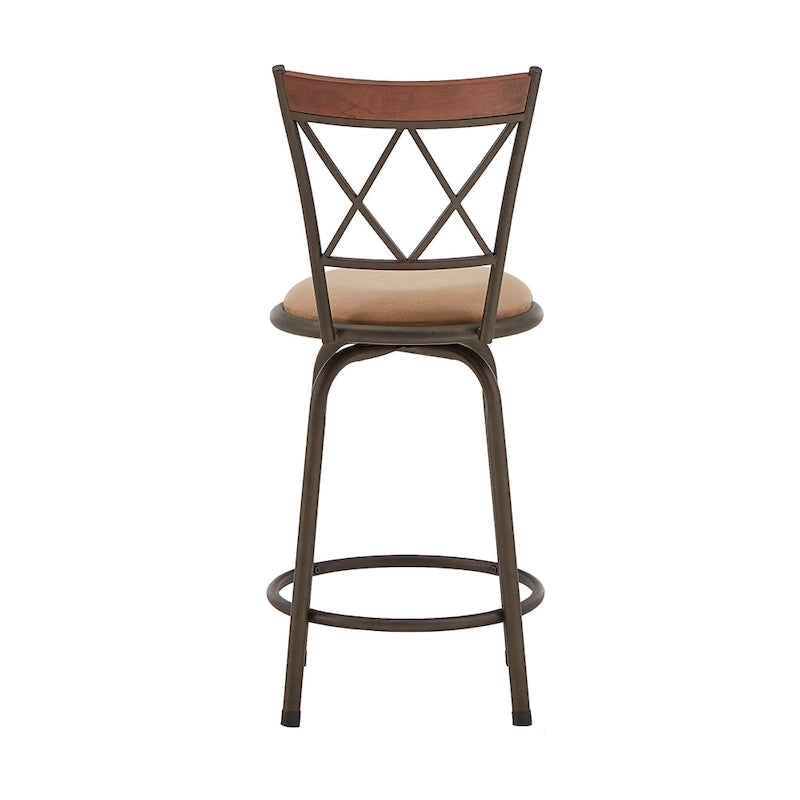 Tabourets Pack 3 pièces avec dossier en X en métal et garniture en bois finition bronze réglables