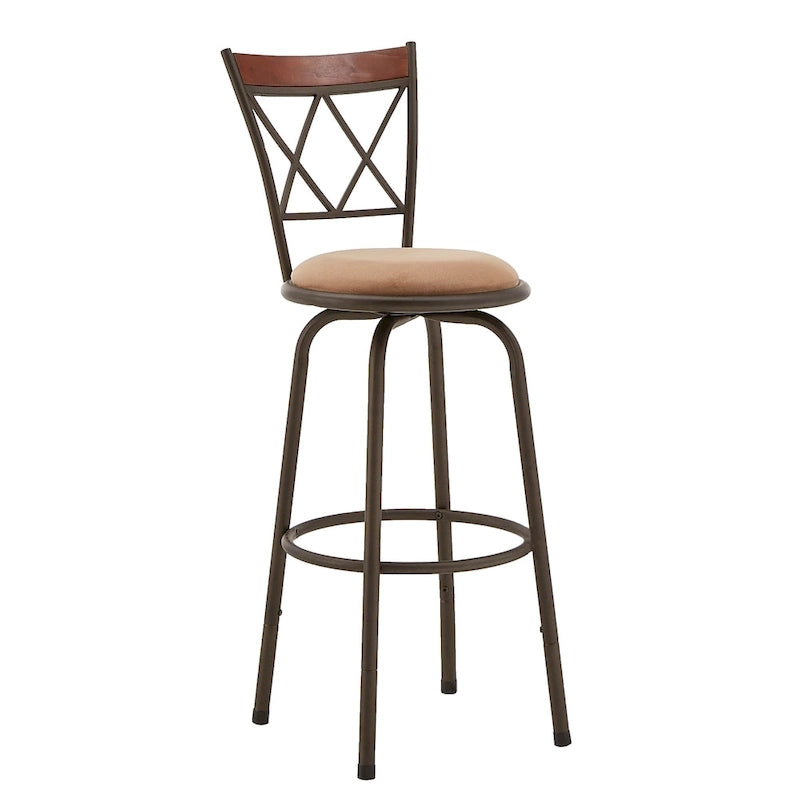 Tabourets Pack 3 pièces avec dossier en X en métal et garniture en bois finition bronze réglables
