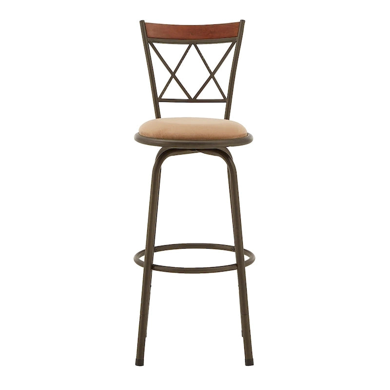 Tabourets Pack 3 pièces avec dossier en X en métal et garniture en bois finition bronze réglables