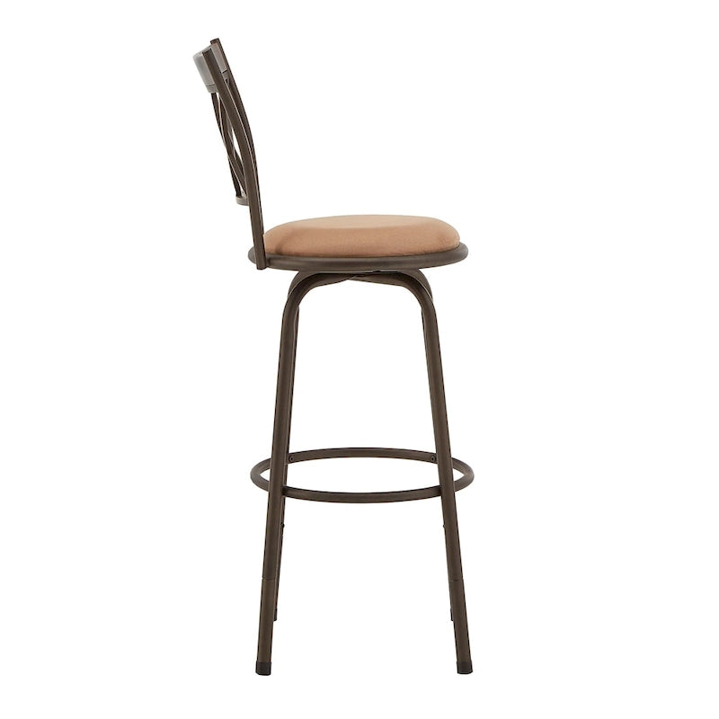 Tabourets Pack 3 pièces avec dossier en X en métal et garniture en bois finition bronze réglables