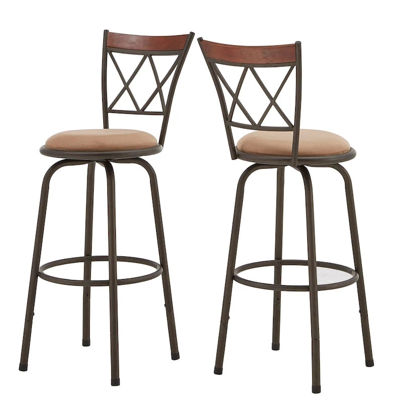 Tabourets Pack 3 pièces avec dossier en X en métal et garniture en bois finition bronze réglables