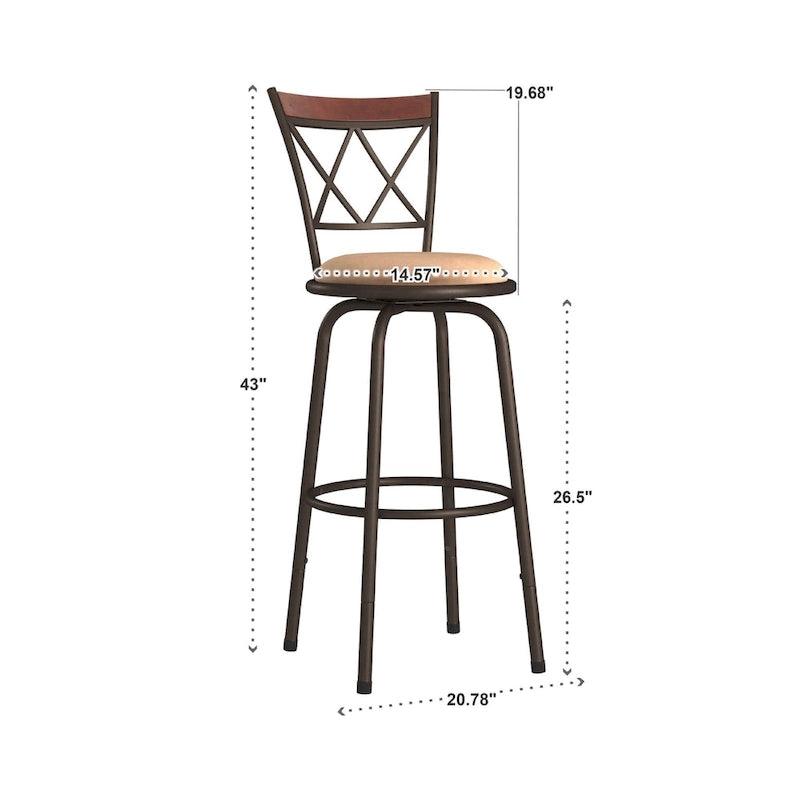 Tabourets Pack 3 pièces avec dossier en X en métal et garniture en bois finition bronze réglables
