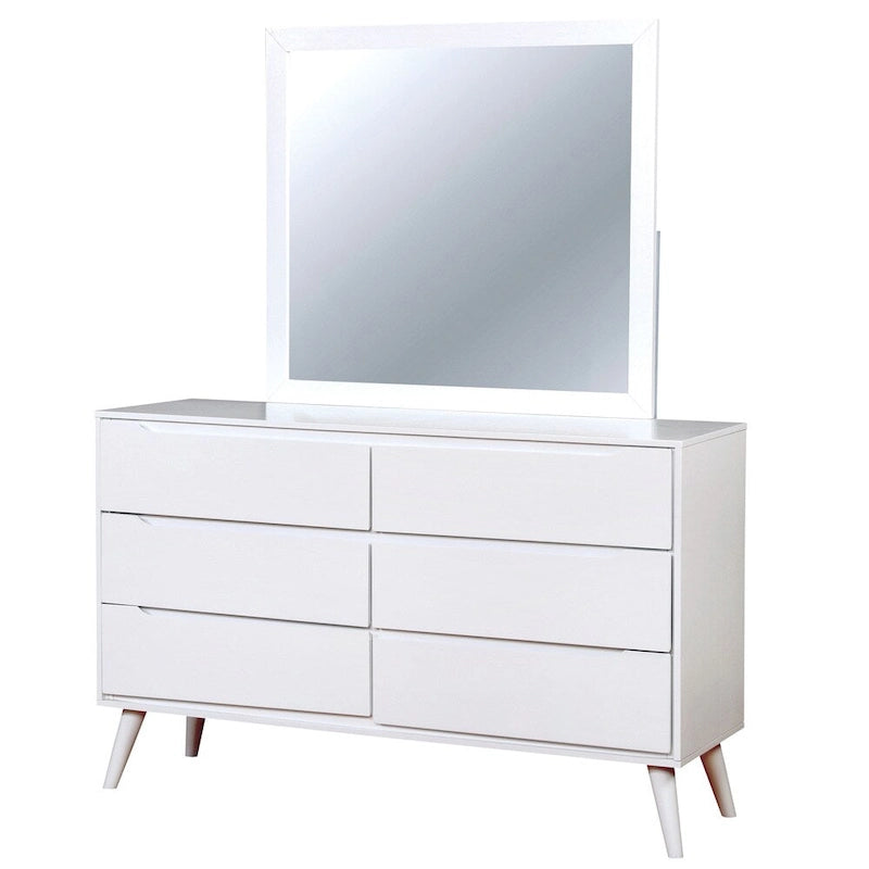 Commode et miroir de style Mid-Century Modern, ensemble de 2 pièces, 6 tiroirs