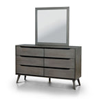 Commode et miroir de style Mid-Century Modern, ensemble de 2 pièces, 6 tiroirs