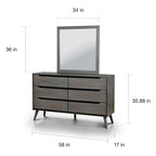 Commode et miroir de style Mid-Century Modern, ensemble de 2 pièces, 6 tiroirs