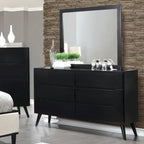 Commode et miroir de style Mid-Century Modern, ensemble de 2 pièces, 6 tiroirs