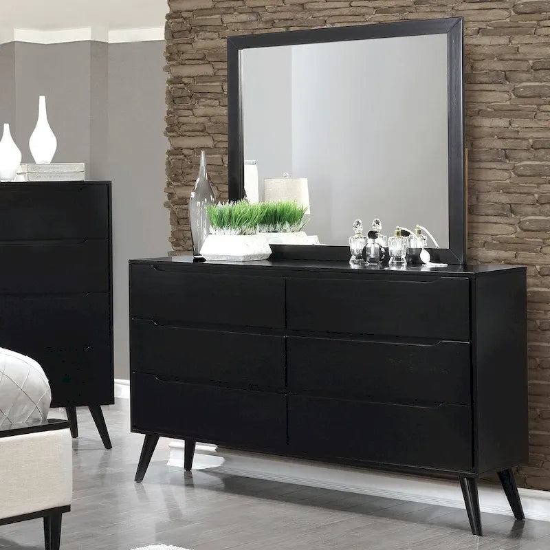 Commode et miroir de style Mid-Century Modern, ensemble de 2 pièces, 6 tiroirs