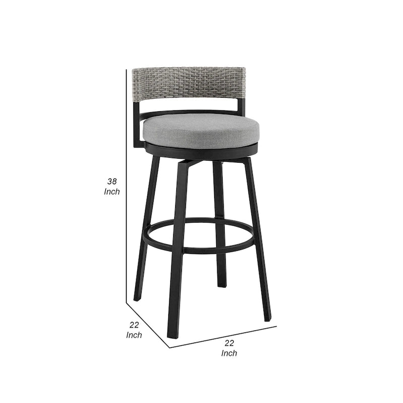 Tabouret de bar pivotant de terrasse extérieur moderne de 30 pouces, aluminium, gris, noir