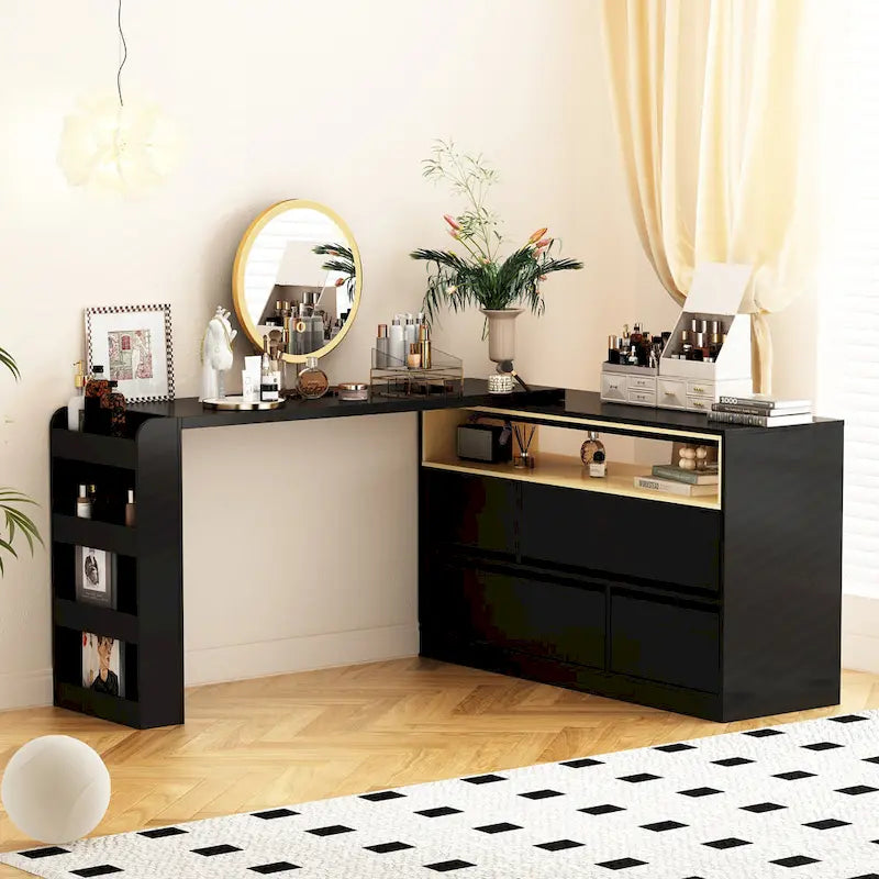 Commode de chambre à 4 tiroirs avec coiffeuse et bahut, blanc