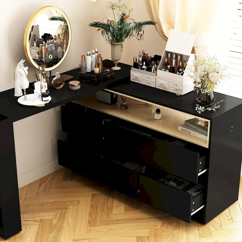 Commode de chambre à 4 tiroirs avec coiffeuse et bahut, blanc