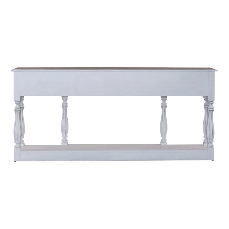 Console de hall 72 po blanc antique et écorce vieillie