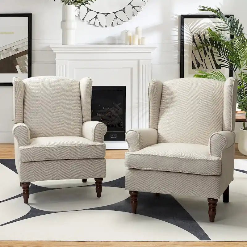 Fauteuil d'appoint traditionnel en tissu avec pieds tournés, lot de 2