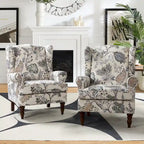 Fauteuil d'appoint traditionnel en tissu avec pieds tournés, lot de 2