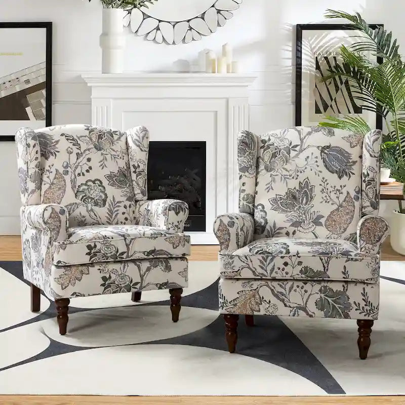 Fauteuil d'appoint traditionnel en tissu avec pieds tournés, lot de 2