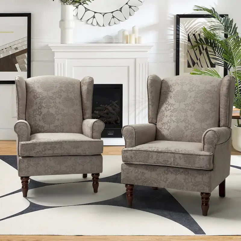 Fauteuil d'appoint traditionnel en tissu avec pieds tournés, lot de 2