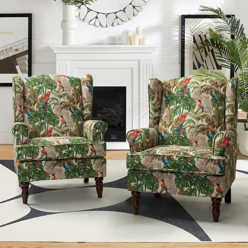 Fauteuil d'appoint traditionnel en tissu avec pieds tournés, lot de 2