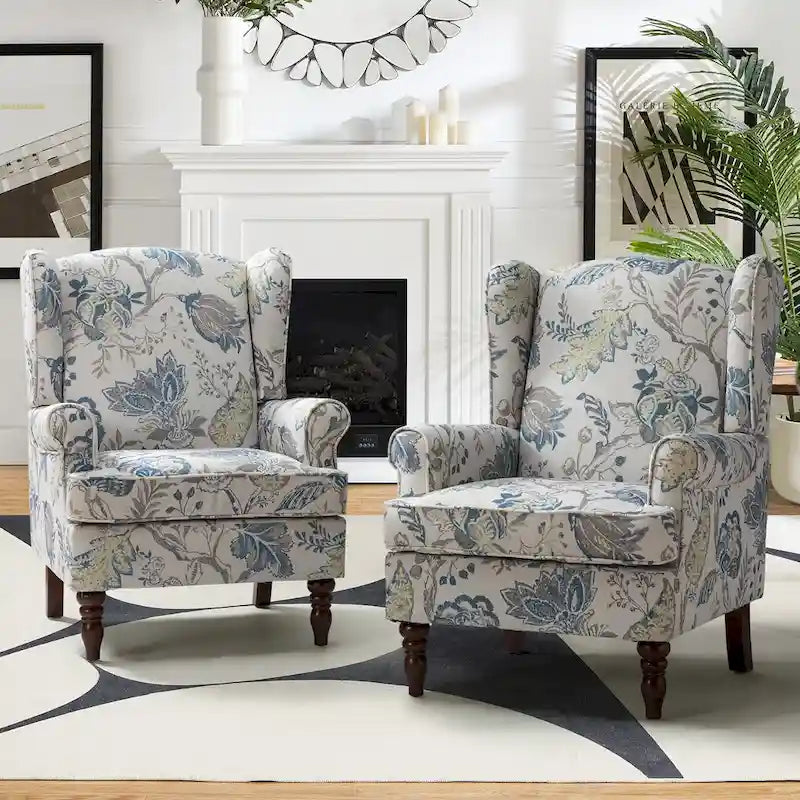 Fauteuil d'appoint traditionnel en tissu avec pieds tournés, lot de 2