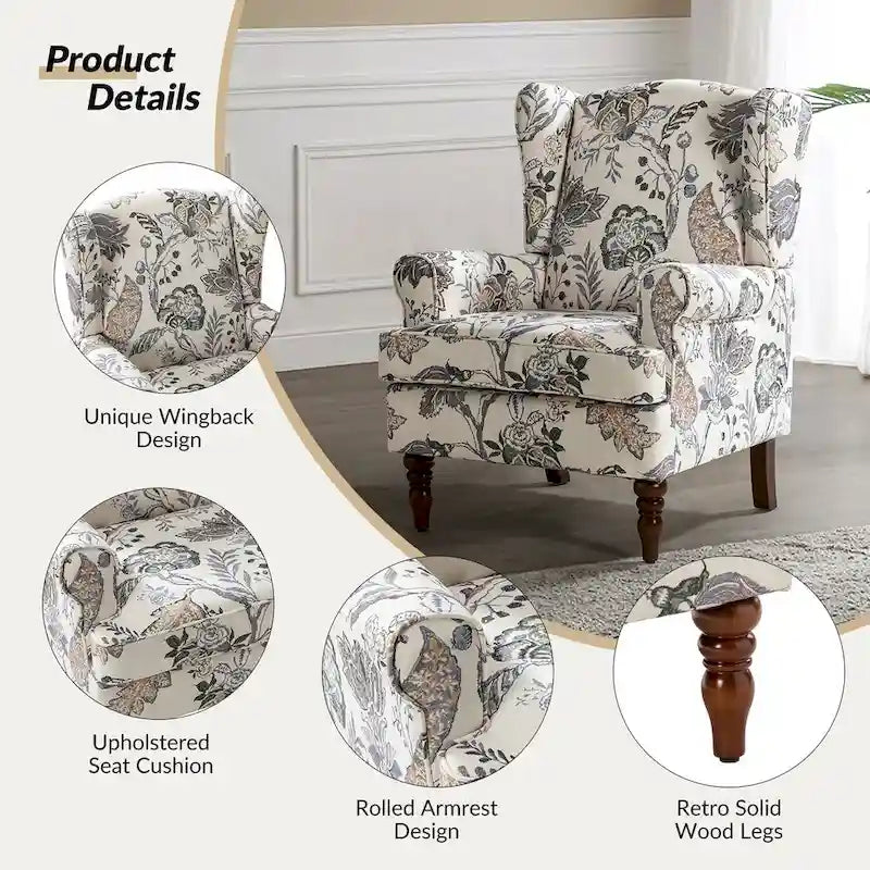 Fauteuil d'appoint traditionnel en tissu avec pieds tournés, lot de 2