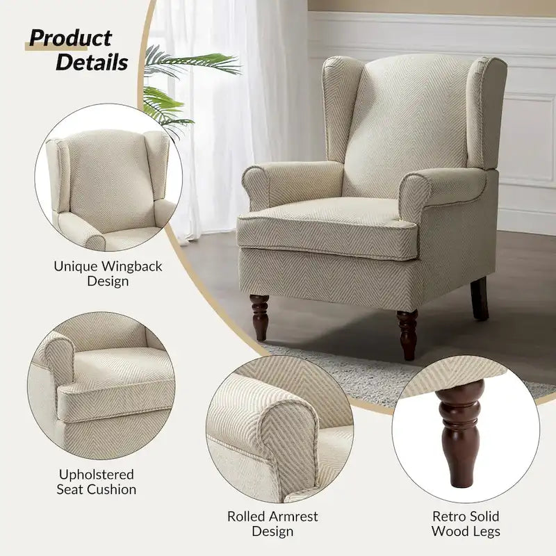 Fauteuil d'appoint traditionnel en tissu avec pieds tournés, lot de 2