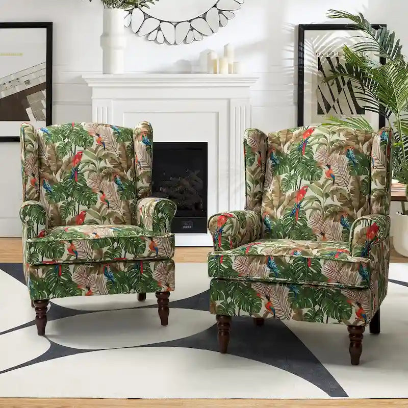 Fauteuil d'appoint traditionnel en tissu avec pieds tournés, lot de 2