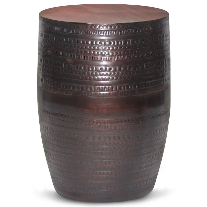 Table d'appoint en métal de 15 po avec motif tribal large et assemblée - 15 larg. x 15 prof. x 20 haut.