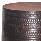 Table d'appoint en métal de 15 po avec motif tribal large et assemblée - 15 larg. x 15 prof. x 20 haut.