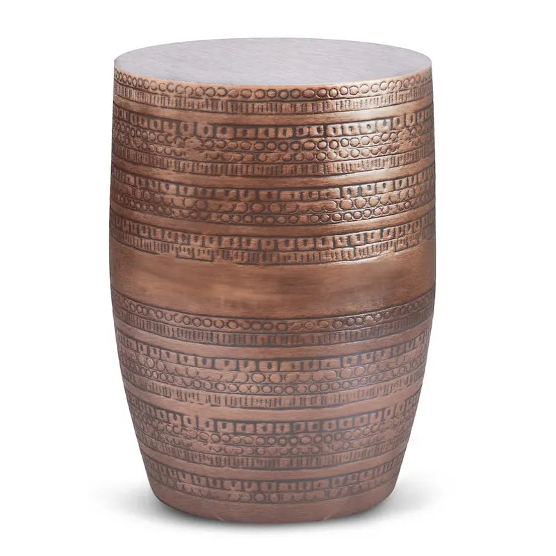 Table d'appoint en métal de 15 po avec motif tribal large et assemblée - 15 larg. x 15 prof. x 20 haut.