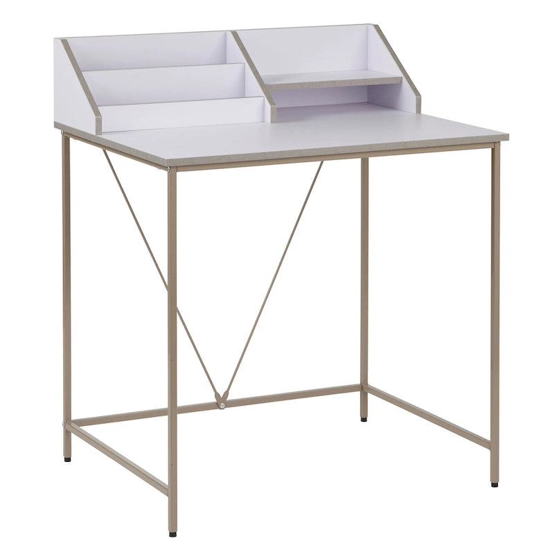 Bureau d'étudiant rose/gris avec étagère à livres et rangements, 1 personne