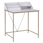 Bureau d'étudiant rose/gris avec étagère à livres et rangements, 1 personne