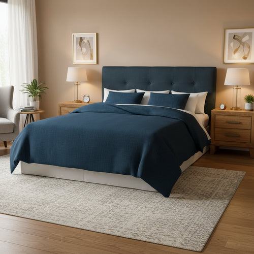 MJL Furniture Ali Button Tufted Obsession Navy Upholstered Headboard