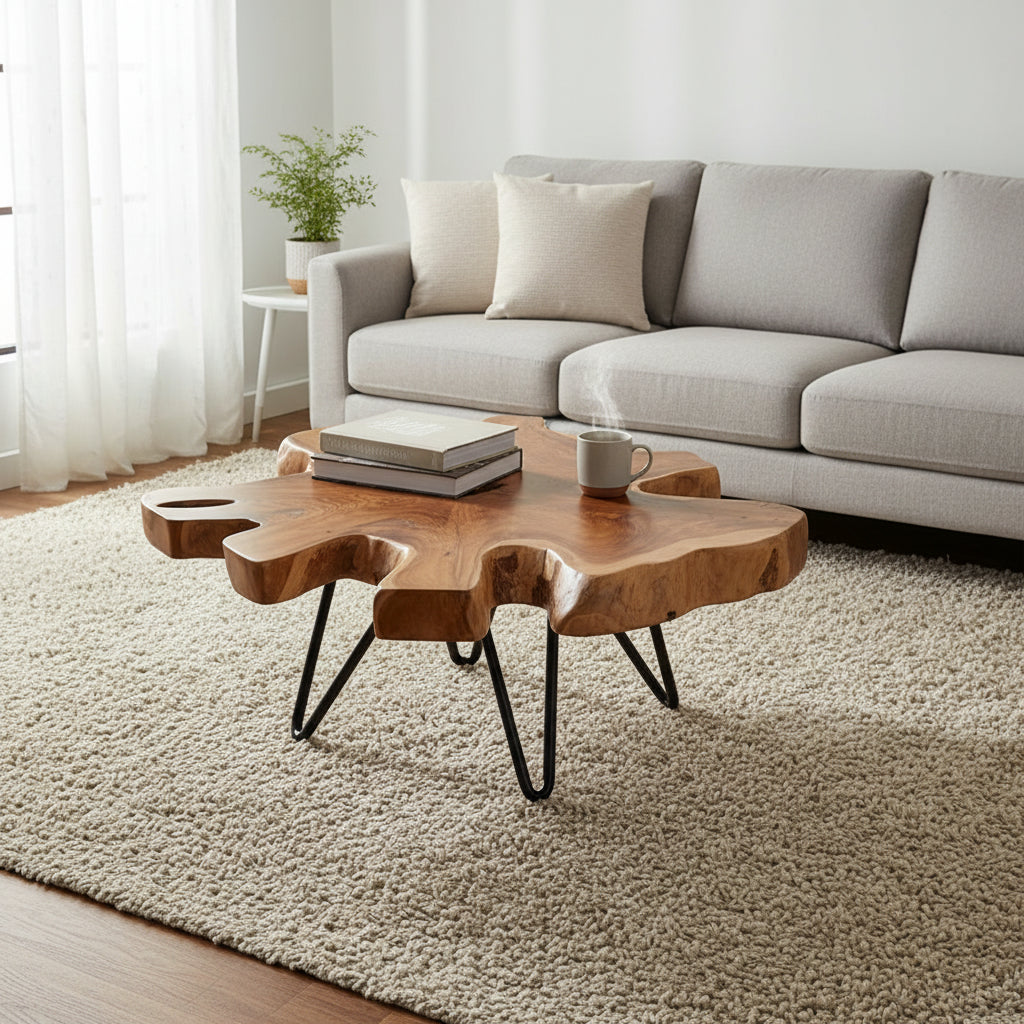 Live Edge Teak Riser With Iron Base by East at Main
