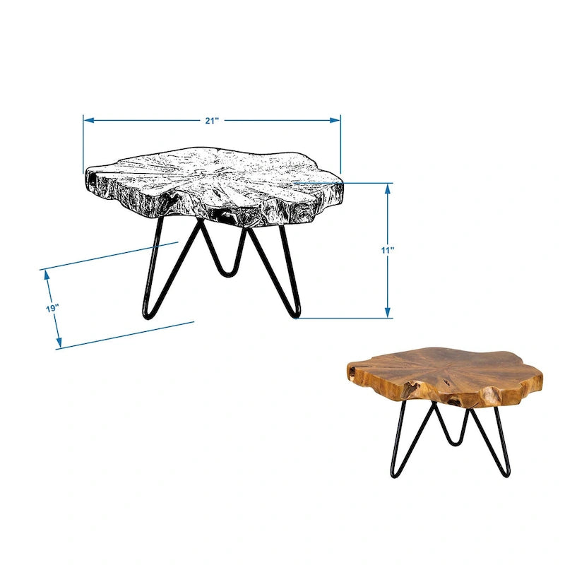 Rehausseur en teck Live Edge avec base en fer