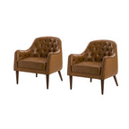Fauteuil crapaud classique en cuir véritable avec pieds en bois et dossier capitonné (lot de 2)