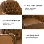 Fauteuil crapaud classique en cuir véritable avec pieds en bois et dossier capitonné (lot de 2)