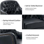 Fauteuil crapaud classique en cuir véritable avec pieds en bois et dossier capitonné (lot de 2)