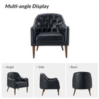 Fauteuil crapaud classique en cuir véritable avec pieds en bois et dossier capitonné (lot de 2)