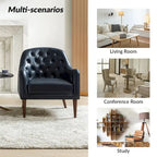 Fauteuil crapaud classique en cuir véritable avec pieds en bois et dossier capitonné (lot de 2)