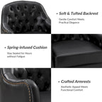 Fauteuil crapaud classique en cuir véritable avec pieds en bois et dossier capitonné (lot de 2)