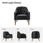 Fauteuil crapaud classique en cuir véritable avec pieds en bois et dossier capitonné (lot de 2)