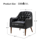 Fauteuil crapaud classique en cuir véritable avec pieds en bois et dossier capitonné (lot de 2)
