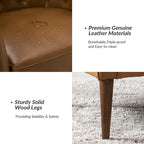 Fauteuil crapaud classique en cuir véritable avec pieds en bois et dossier capitonné (lot de 2)